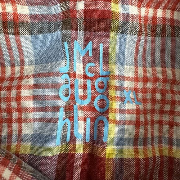 J McLaughlin Linen Shirt Mens XL Red Blue Plaid Gramercy Button Up Casual - Picture 4 of 10